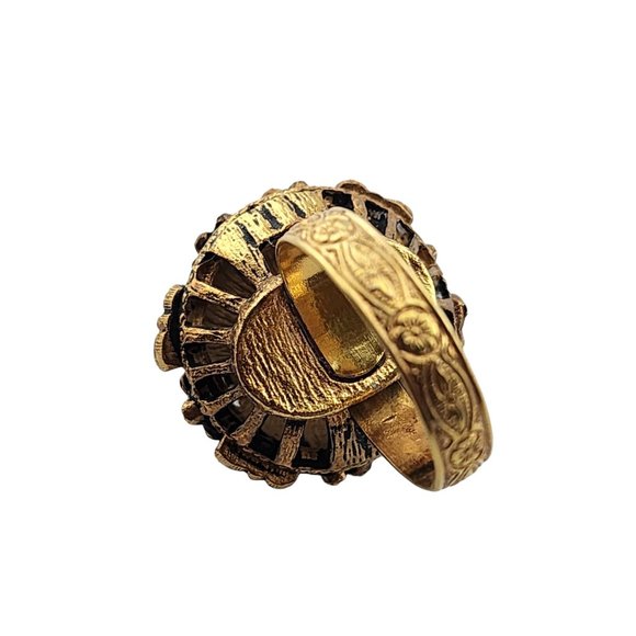 Vintage Glass & Brass Raised Adjustable Ring (A3253) - Picture 4 of 5